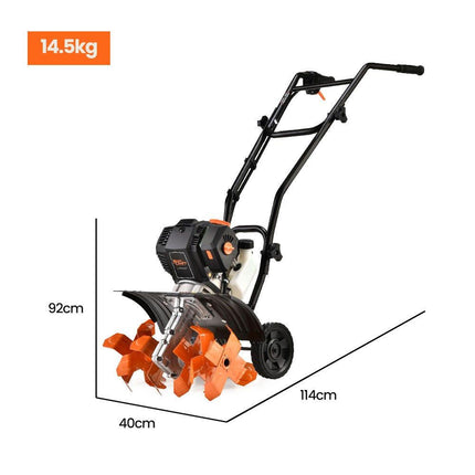 PLANTCRAFT 46CC Garden Cultivator Tiller Handheld 15" Inch Petrol 4-Stroke Titan 9.
