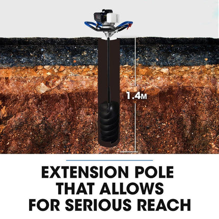 POWERBLADE PD950 52cc 2-Stroke Petrol Post Hole Digger, w/ 3 Auger bits, 600mm Extension Shaft.
