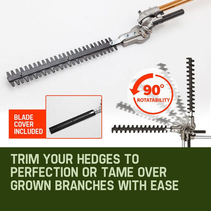BAUMR-AG 65cc 7in1 Long Reach Garden Multi-tool, Pole Saw, Hedge & Line Trimmer, Brush Cutter, 12" Tree Trimming Pruning Chainsaw Bar, 2 Extension Shafts.