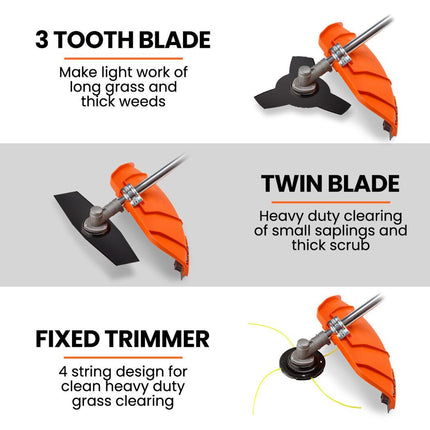 MTM 62cc 7in1 Brush Cutter Garden Multi-Tool , Pole Hedge & Line Trimmer, Bullhorn Handle, 12" Tree Trimming Pruning.