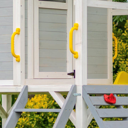 ROVO KIDS Wooden Tower Cubby House with Slide, Sandpit, Climbing Wall, Noughts & Crosses.