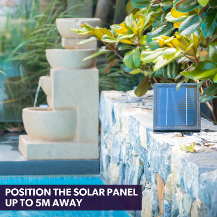 PROTEGE Solar Fountain Water Feature Outdoor 4 Bowl with LED Lights - Sand Colour.