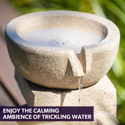 PROTEGE Solar Fountain Water Feature Outdoor 4 Bowl with LED Lights - Sand Colour.