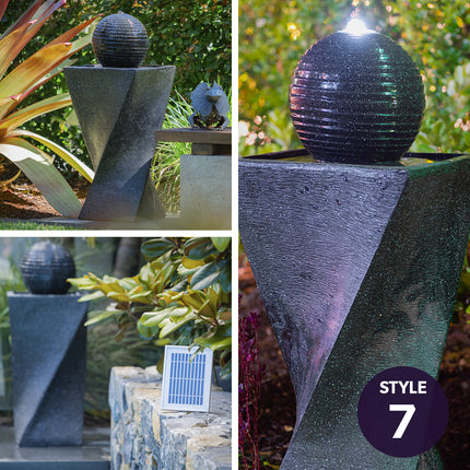 PROTEGE Solar Fountain Water Feature Outdoor 4 Bowl with LED Lights - Sand Colour.
