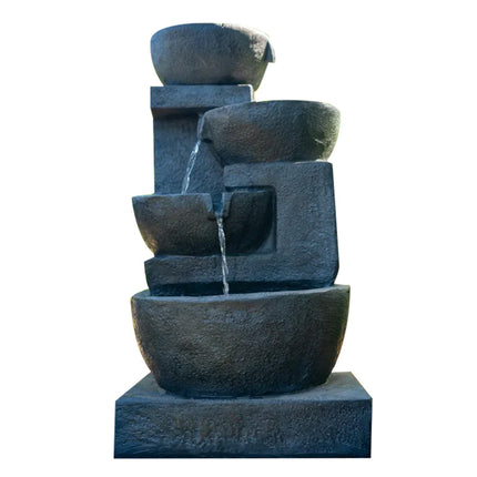 PROTEGE Solar Fountain Water Feature Outdoor 4 Bowl with LED Lights - Sand Colour.