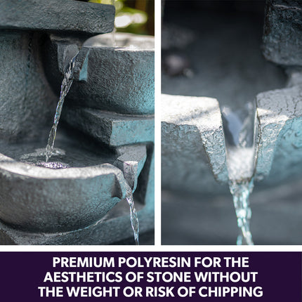 PROTEGE Solar Fountain Water Feature Outdoor 4 Bowl with LED Lights - Sand Colour.