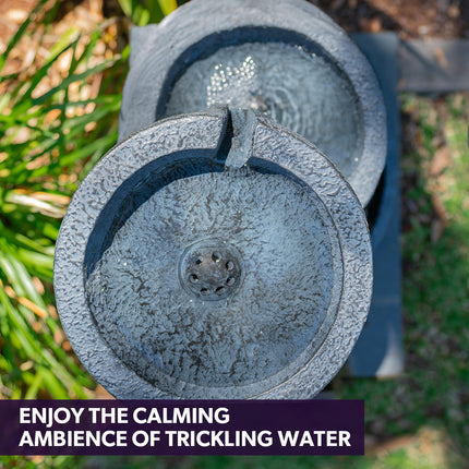 PROTEGE Solar Fountain Water Feature Outdoor 4 Bowl with LED Lights - Sand Colour.