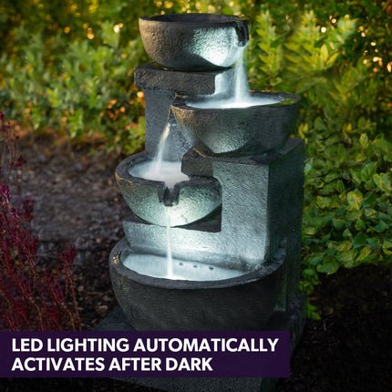 PROTEGE Solar Fountain Water Feature Outdoor 4 Bowl with LED Lights - Sand Colour.