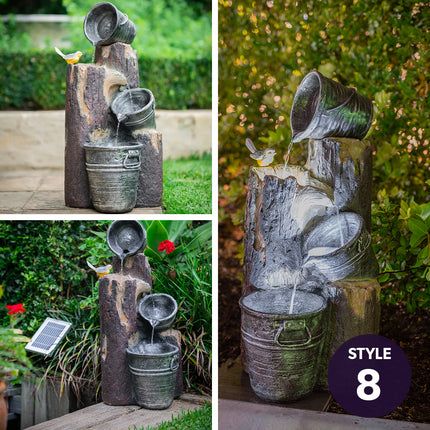 PROTEGE Solar Fountain Water Feature Outdoor 4 Bowl with LED Lights - Sand Colour.