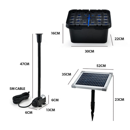 PROTEGE 20W Solar Fountain Pump Garden Water Pool Pond Kit with Eco Filter Box.