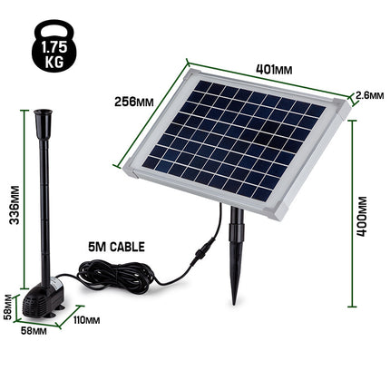 Protege 50W Solar Powered Fountain Submersible Water Pump Pond Kit Power Garden Panel.