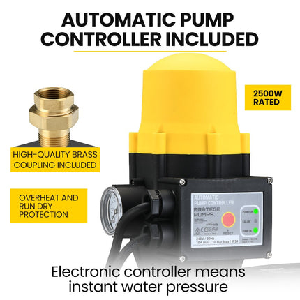 PROTEGE 2350W Automatic High Pressure Water Jet Pump, with Auto Digital Controller, for Rainwater Tank, Grey Water, Irrigation.