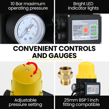 PROTEGE 2350W Automatic High Pressure Water Jet Pump, with Auto Digital Controller, for Rainwater Tank, Grey Water, Irrigation.