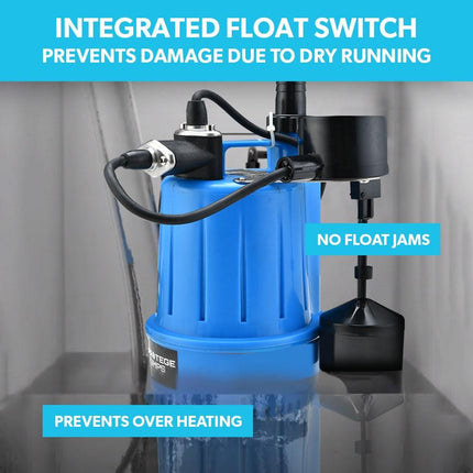PROTEGE Tight Access Clean/Grey Water Submersible Sump Pump, Vertical Float Switch.
