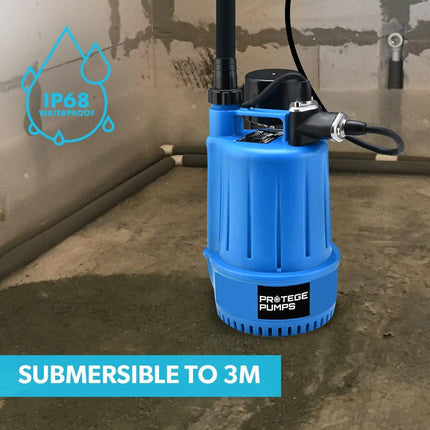 PROTEGE Tight Access Clean/Grey Water Submersible Sump Pump, Vertical Float Switch.