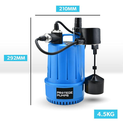 PROTEGE Tight Access Clean/Grey Water Submersible Sump Pump, Vertical Float Switch.