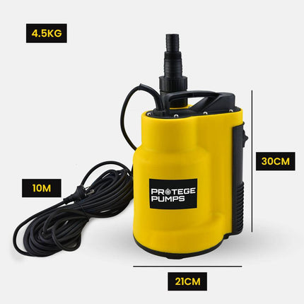 PROTEGE Tight Access Clean/Grey Water Submersible Sump Pump, Integrated Float Switch.