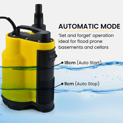 PROTEGE Tight Access Dirty Water Submersible Sump Pump, Integrated Float Switch.