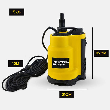PROTEGE Tight Access Dirty Water Submersible Sump Pump, Integrated Float Switch.
