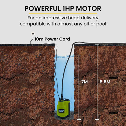 PROTEGE Tight Access Dirty Water Submersible Sump Pump, Integrated Float Switch.