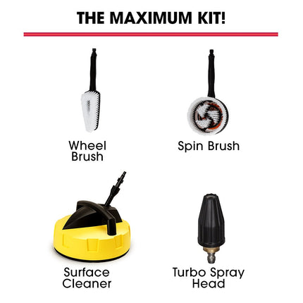 JET-USA RX550 Electric High Pressure Washer 3500PSI, 5 Nozzles, Spin & Wheel Brush, Deck Cleaner, Turbo Head, 10M Hose.