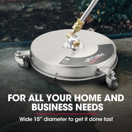 Jet-USA 15" Stainless Steel Pressure Washer Surface Cleaner, 1/4" Fitting, For Concrete Driveway Patio Floor.