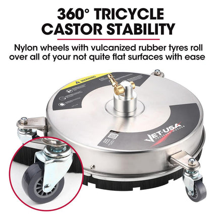 Jet-USA 15" Stainless Steel Pressure Washer Surface Cleaner, 1/4" Fitting, For Concrete Driveway Patio Floor.