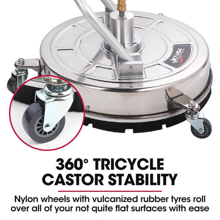 Jet-USA 18" Stainless Steel Pressure Washer Surface Cleaner with Yoke Handlebar, 3/8" Fitting, For Concrete Driveway Patio Floor.