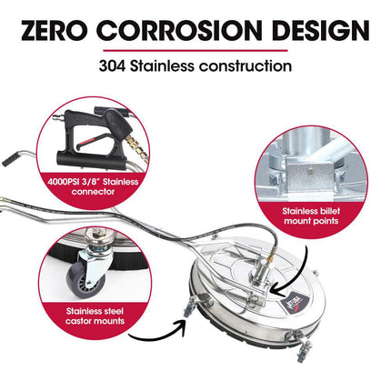 Jet-USA 24" Stainless Steel Pressure Washer Surface Cleaner, 3/8" Fitting, with Yoke Handlebar, For Concrete Driveway Patio Floor.