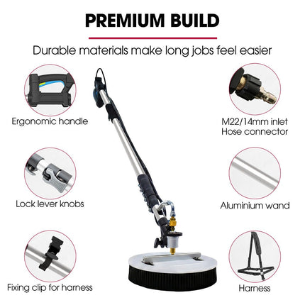 JET-USA 5.5m Telescopic Rotary Surface Cleaner Brush, for Solar Panels, Walls, Windows, M22 Pressure Washer Connection.