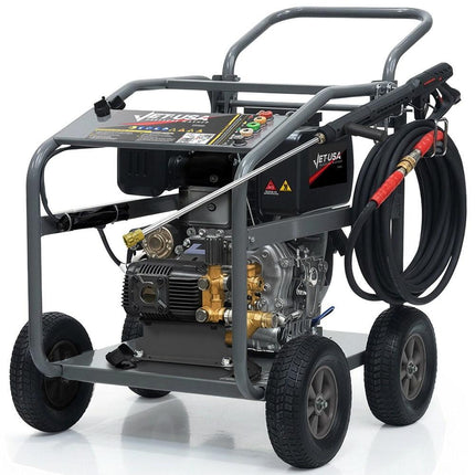 JET-USA Commercial Diesel High-Pressure Washer Cleaner, Electric Start 10hp 418cc, 15m Steel Braided Hose, Adjustable Triplex Pump - DX800.