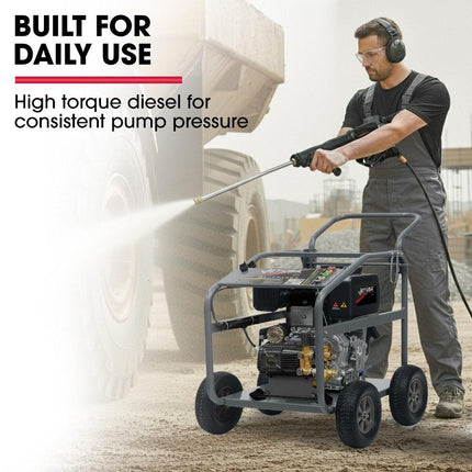 JET-USA Commercial Diesel High-Pressure Washer Cleaner, Electric Start 10hp 418cc, 15m Steel Braided Hose, Adjustable Triplex Pump - DX800.