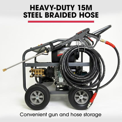 JET-USA Commercial Diesel High-Pressure Washer Cleaner, Electric Start 10hp 418cc, 15m Steel Braided Hose, Adjustable Triplex Pump - DX800.