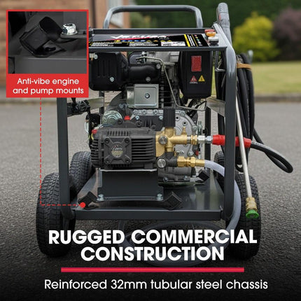 JET-USA Commercial Diesel High-Pressure Washer Cleaner, Electric Start 10hp 418cc, 15m Steel Braided Hose, Adjustable Triplex Pump - DX800.