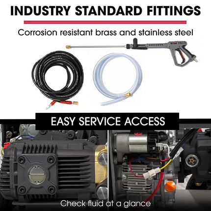 JET-USA Commercial Diesel High-Pressure Washer Cleaner, Electric Start 10hp 418cc, 15m Steel Braided Hose, Adjustable Triplex Pump - DX800.