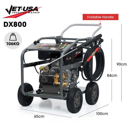 JET-USA Commercial Diesel High-Pressure Washer Cleaner, Electric Start 10hp 418cc, 15m Steel Braided Hose, Adjustable Triplex Pump - DX800.