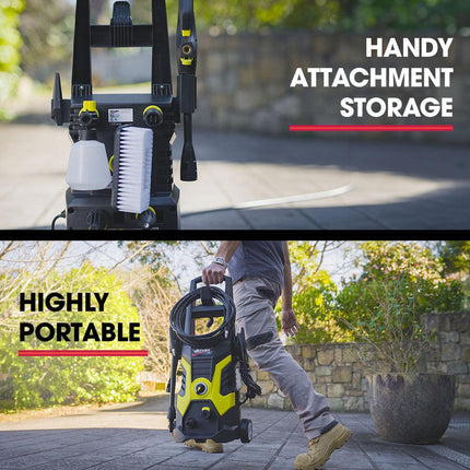 JET-USA RX530 Electric High Pressure Washer, 2400PSI 3 Nozzles, Brush Head Cleaner, Detergent Bottle.
