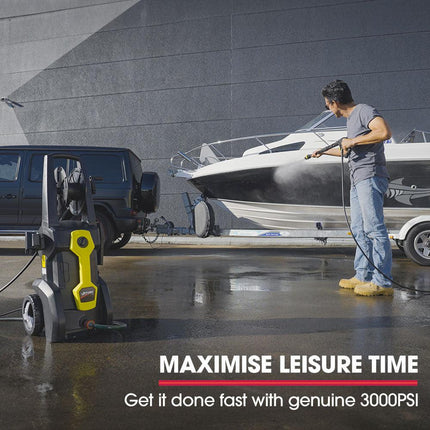 JET-USA RW545 Electric High Pressure Washer, 3000PSI Water Cooled Motor, 2 Nozzles, Brush Head, Deck Cleaner, Detergent Bottle.