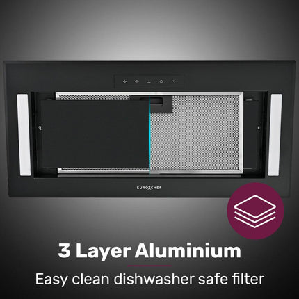 EUROCHEF 60cm Undermount Rangehood Black, Quiet 3-Speed, 3-Layer Dishwashable Filter, LED Lights EUR60B.