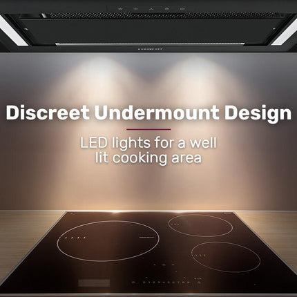 EUROCHEF 60cm Undermount Rangehood Black, Quiet 3-Speed, 3-Layer Dishwashable Filter, LED Lights EUR60B.