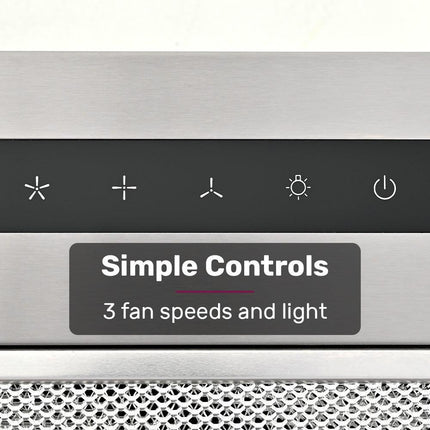 EUROCHEF 60cm Undermount Rangehood Silver, Quiet 3-Speed, 3-Layer Dishwashable Filter, LED Lights EUR60N.