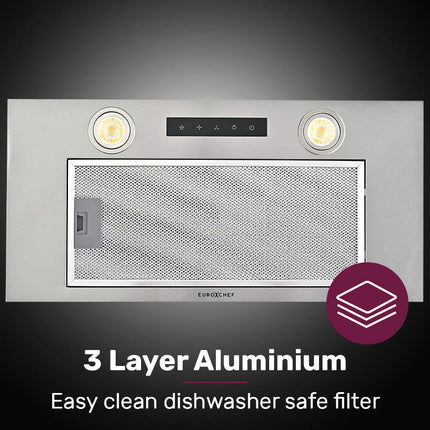 EUROCHEF 60cm Undermount Rangehood Silver, Quiet 3-Speed, 3-Layer Dishwashable Filter, LED Lights EUR60N.