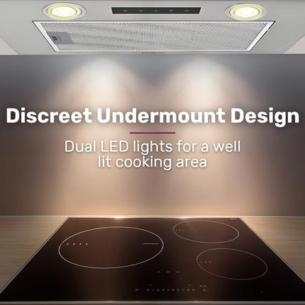 EUROCHEF 60cm Undermount Rangehood Silver, Quiet 3-Speed, 3-Layer Dishwashable Filter, LED Lights EUR60N.
