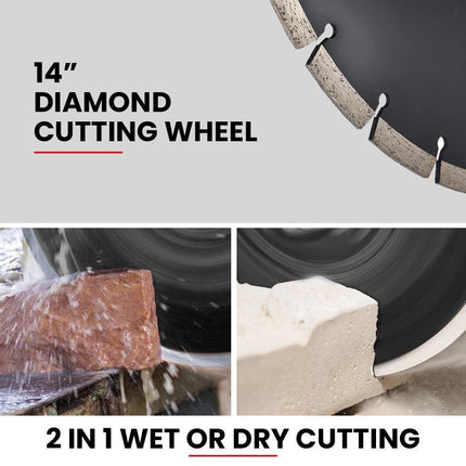 BAUMR-AG 3500W 350mm/14" Electric Concrete Demolition Cut-Off Saw, Wet and Dry Cutting, Diamond Blade, Vacuum Port, 15A Plug.