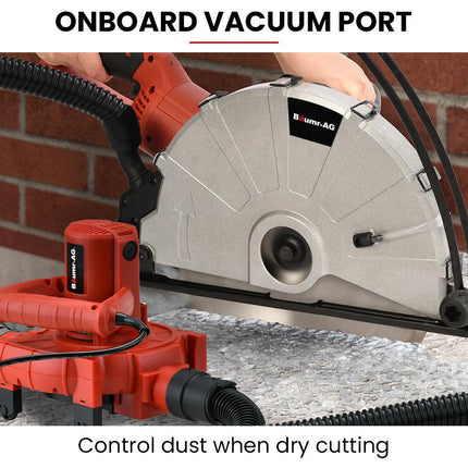 BAUMR-AG 3500W 350mm/14" Electric Concrete Demolition Cut-Off Saw, Wet and Dry Cutting, Diamond Blade, Vacuum Port, 15A Plug.