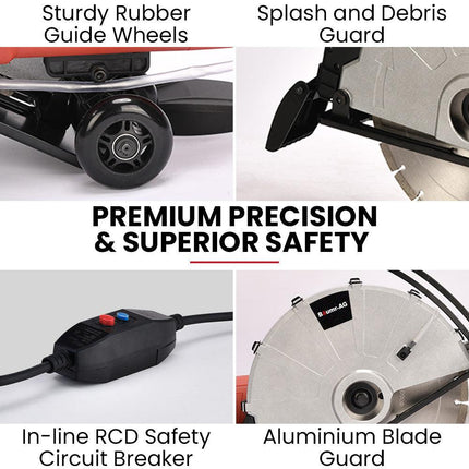 BAUMR-AG 3500W 350mm/14" Electric Concrete Demolition Cut-Off Saw, Wet and Dry Cutting, Diamond Blade, Vacuum Port, 15A Plug.