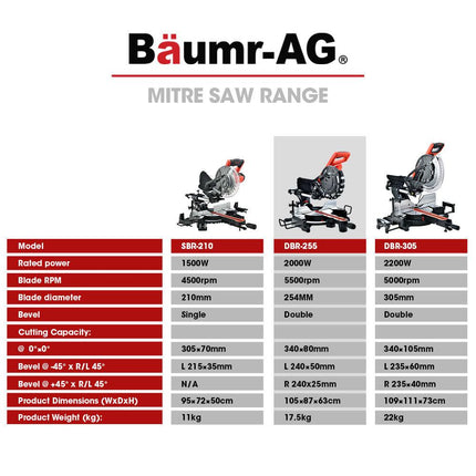 BAUMR-AG 254mm Dual Bevel Sliding Compound Mitre Drop Saw.