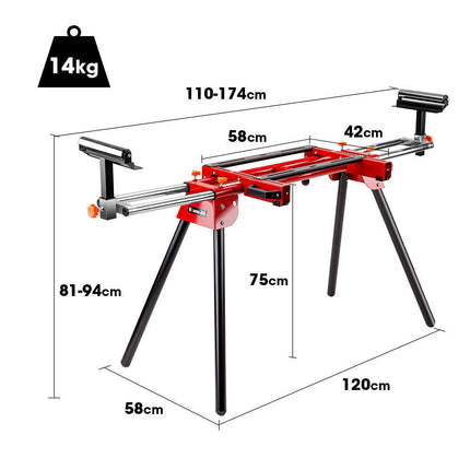 BAUMR-AG 210mm Sliding Compound Mitre Drop Saw and Adjustable Stand Combo.