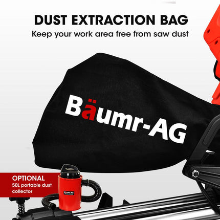 BAUMR-AG 210mm Sliding Compound Mitre Drop Saw and Adjustable Stand Combo.
