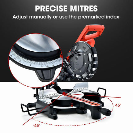 BAUMR-AG 254mm Sliding Compound dual Mitre Drop Saw and Adjustable Stand Combo.